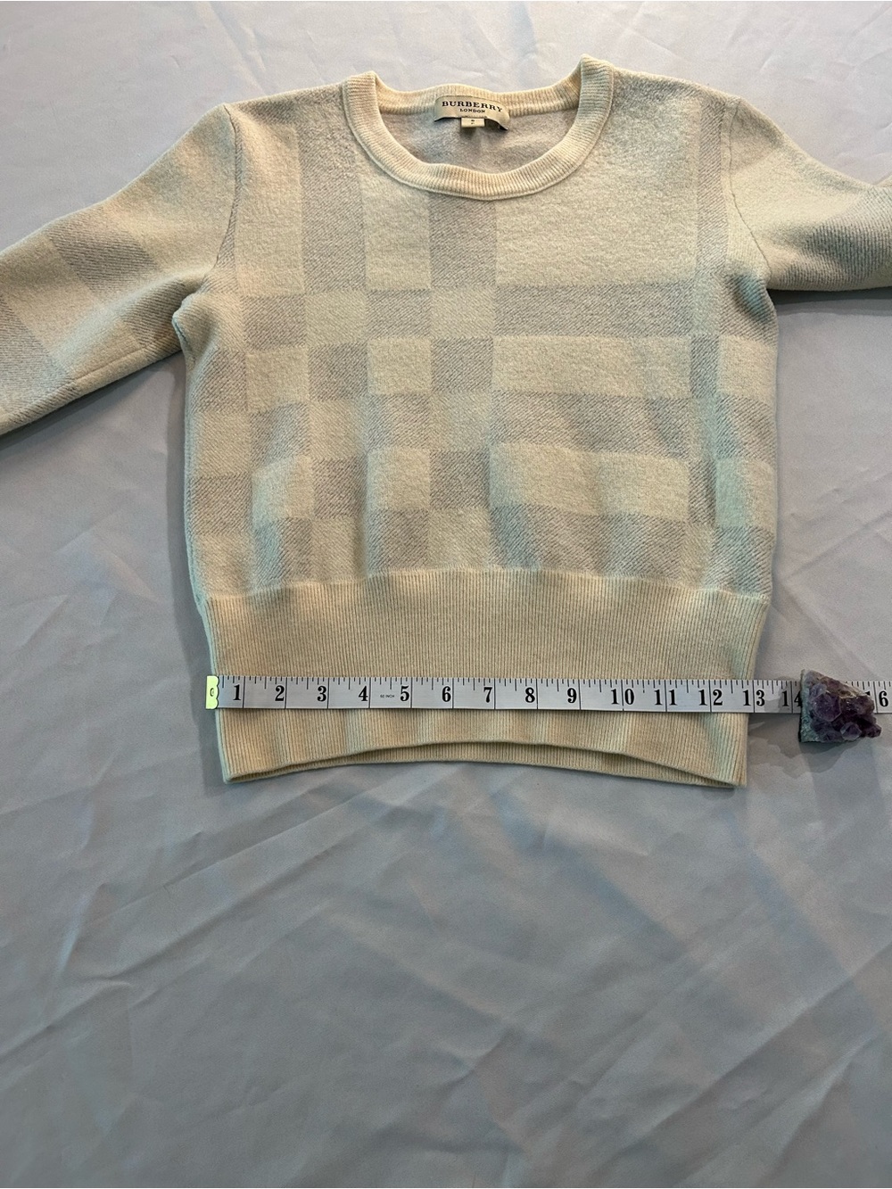 Burberry Sweater Wool Crewneck Cream and Gray Luxury Preppy Old Money Size S - Picture 9 of 10